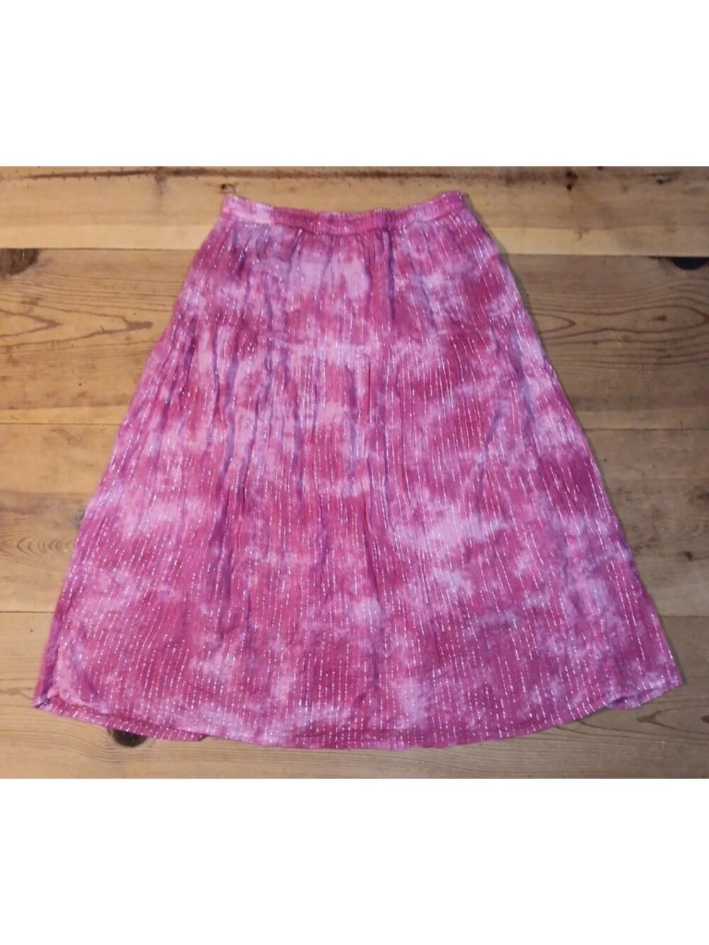 Vtg Kaaku Midi Skirt Women Free One Size Pink Metallic Prairie Festival Cotton - Picture 6 of 9